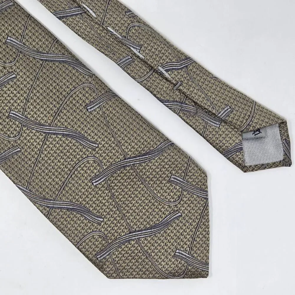 VILLA BOLGHERI ITALIA SILK TIE BEIGE NEUTRAL SATIN ABSTRACT WOVEN 4
